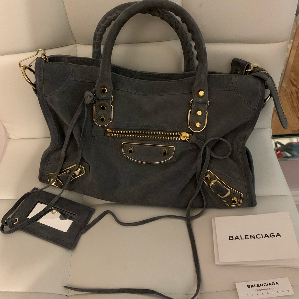 Balenciaga city bag grey suede